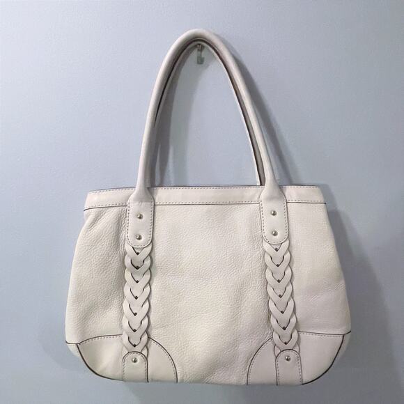 Kate Spade Ivory Large Leather Tote Bag Braided Accent Off-White Vintage Purse - Picture 3 of 16